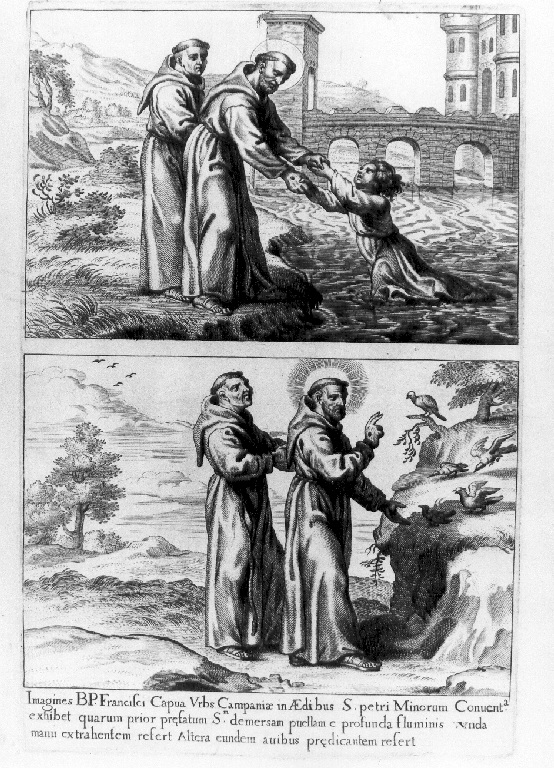 San Francesco d'Assisi salva una bambina (stampa, serie) - ambito belga (sec. XVII)