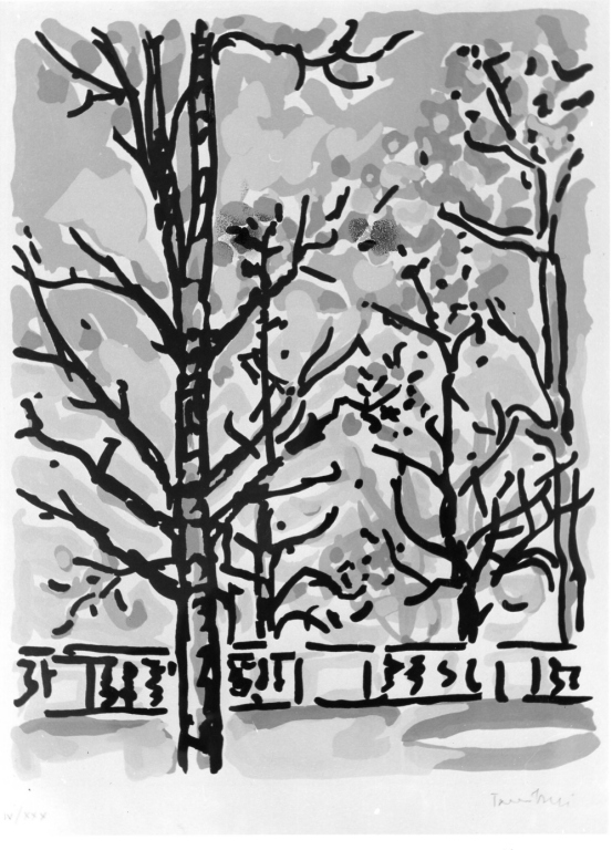 paesaggio con alberi (stampa, serie) di Tamburi Orfeo (sec. XX)