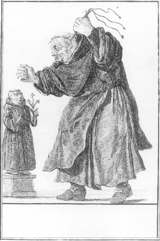 Caricatura di un frate (stampa smarginata, serie) di Dusart Cornelis (sec. XVII)