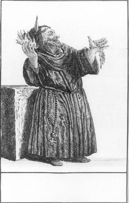 Caricatura di un frate (stampa smarginata, serie) di Dusart Cornelis (sec. XVII)