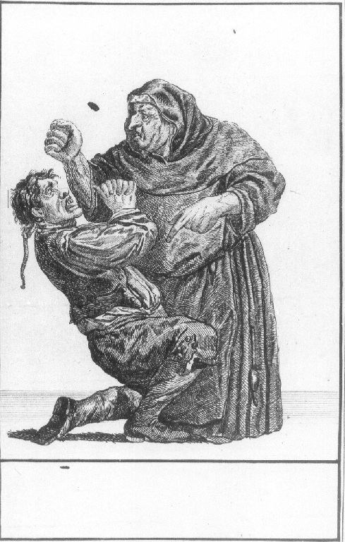 Caricatura di un frate (stampa smarginata, serie) di Dusart Cornelis (sec. XVII)