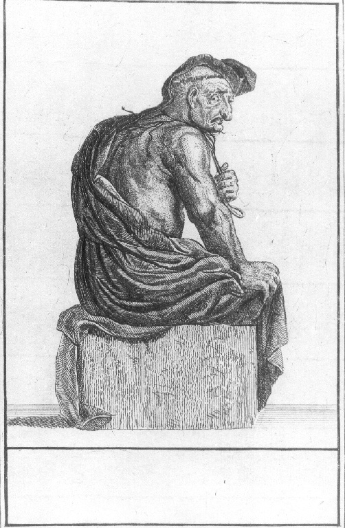 Caricatura di un frate (stampa smarginata, serie) di Dusart Cornelis (sec. XVII)