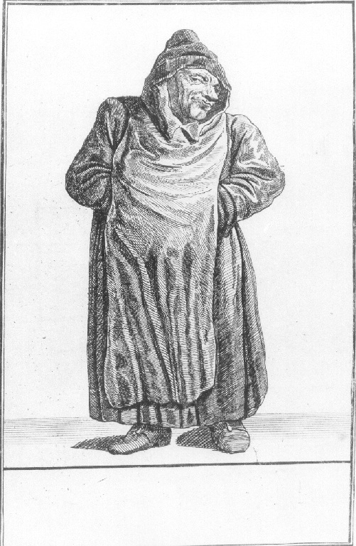 Caricatura di un frate (stampa smarginata, serie) di Dusart Cornelis (sec. XVII)