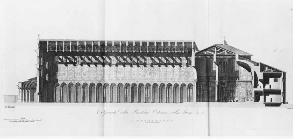 I Spaccato della Basilica Ostiense (stampa) di Ruga Pietro, Alippi Andrea, Ruspi Carlo (sec. XIX)
