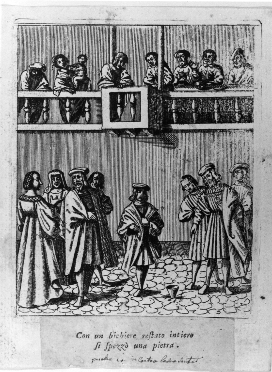 San Antonio da Padova e il miracolo del bicchiere, San Antonio da Padova e il miracolo del bicchiere (stampa) di Ruphon Jacopo (sec. XVII)