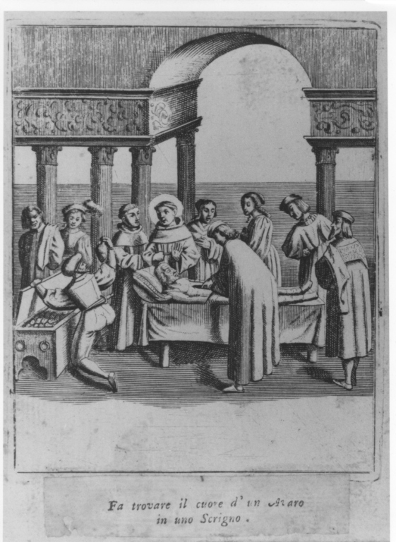 San Antonio da Padova e il miracolo del cuore dell'avaro, San Antonio da Padova e il miracolo del cuore dell'avaro (stampa) di Ruphon Jacopo (sec. XVII)