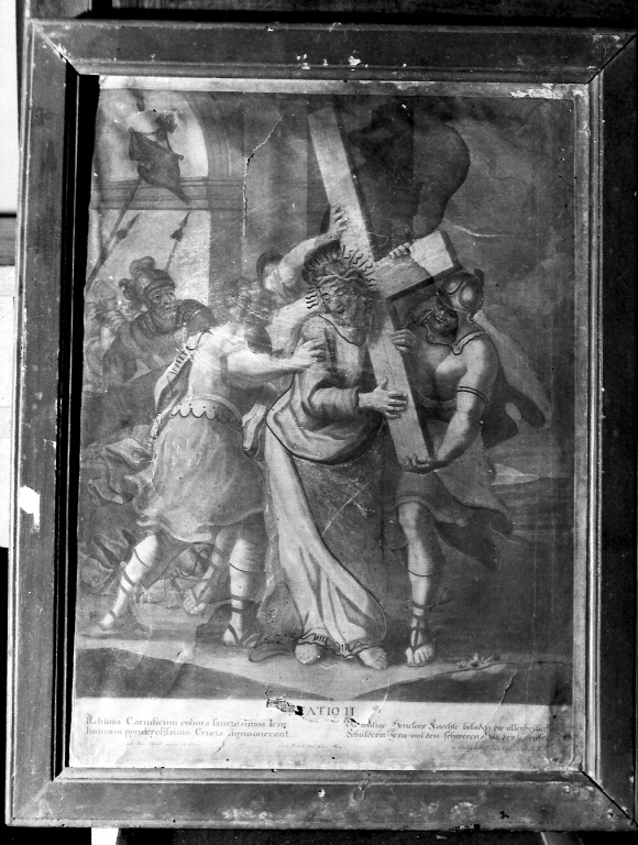 stazione II: Gesù caricato della croce (stampa colorata a mano) di Haid Johann Lorenz (sec. XIX)