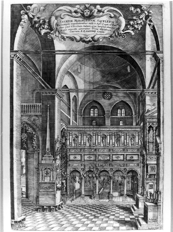 Altare del Santo nella basilica di Sant'Antonio a Padova (stampa) di Ruphon Jacopo (seconda metà sec. XVII)