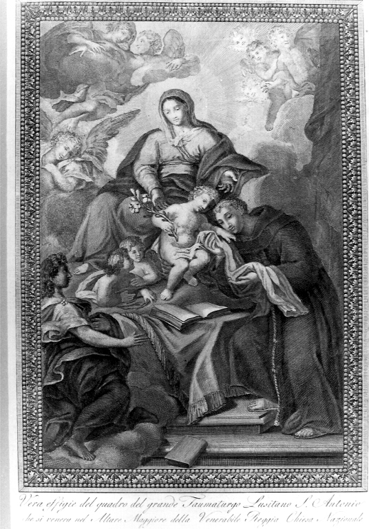apparizione della Madonna con Bambino a Sant'Antonio da Padova (stampa) di Calandrucci Giovanni (seconda metà sec. XVIII)