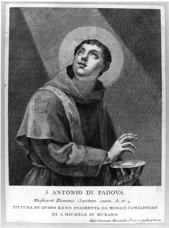 Sant'Antonio da Padova (stampa smarginata) di Reni Guido (fine sec. XVIII)
