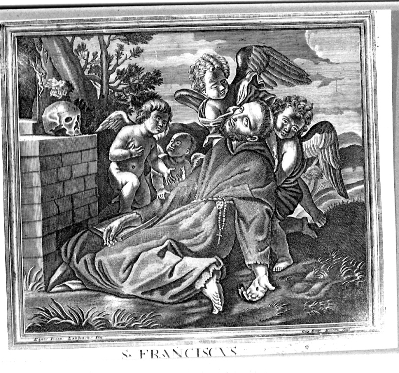 estasi di San Francesco d'Assisi (stampa smarginata) di Lanfranco Giovanni, Brisson Jean Baptiste (seconda metà sec. XVII)