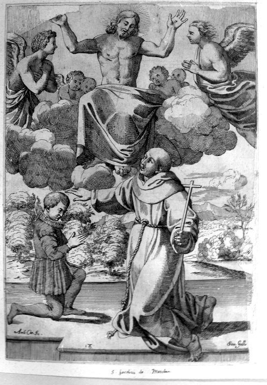 apparizione di Cristo in gloria a San Diego d'Alcalà (stampa smarginata) di Carracci Annibale (sec. XVII)