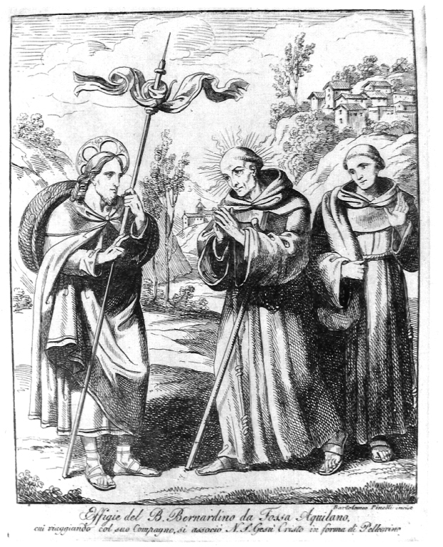 apparizione di Cristo al beato Bernardino da Fossa Aquilano (stampa) di Pinelli Bartolomeo (primo quarto sec. XIX)