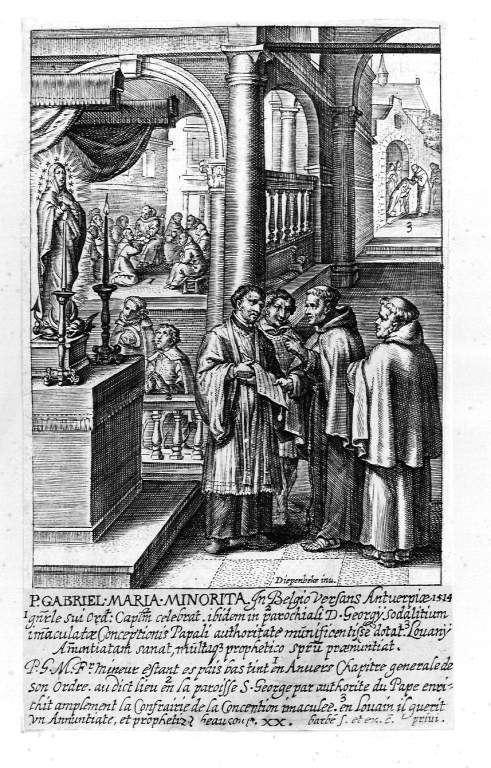padre Gabriel Maria celebra il capitolo generale ad Anversa (stampa smarginata) di Van Diepenbeeck Abraham, Barbé Jean Baptiste (sec. XVII)