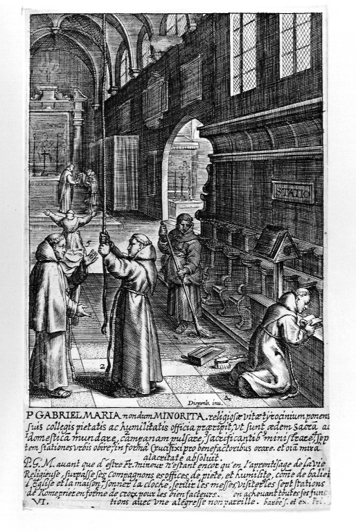 padre Gabriel Maria lavora nel convento (stampa smarginata) di Van Diepenbeeck Abraham, Barbé Jean Baptiste (sec. XVII)