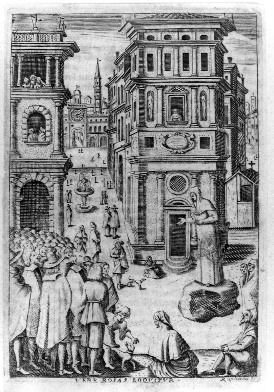 predica di Santa Rosa da Viterbo (stampa) di Ruphon Jacopo (seconda metà sec. XVII)