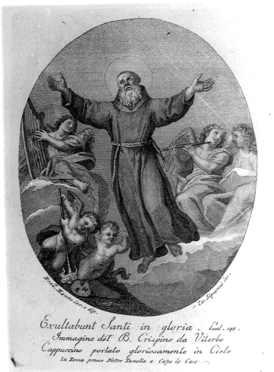 San Crispino da Viterbo assunto in cielo (stampa) di Manno Francesco (sec. XIX)