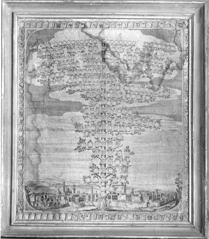 albero genealogico della famiglia Chigi (stampa) di Tommasini Gregorio (seconda metà sec. XVII)