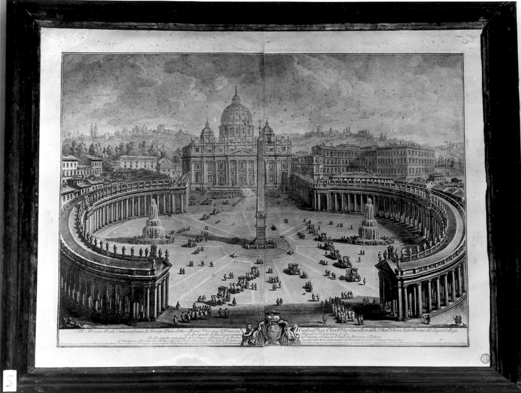veduta della piazza, del colonnato e della Basilica di San Pietro (stampa) di Vasi Giuseppe (sec. XVIII)