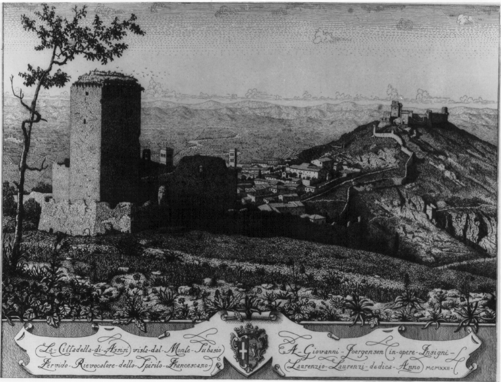 Assisi, veduta di Assisi dal monte Subasio (stampa) di Laurenzi Laurenzio (sec. XX)