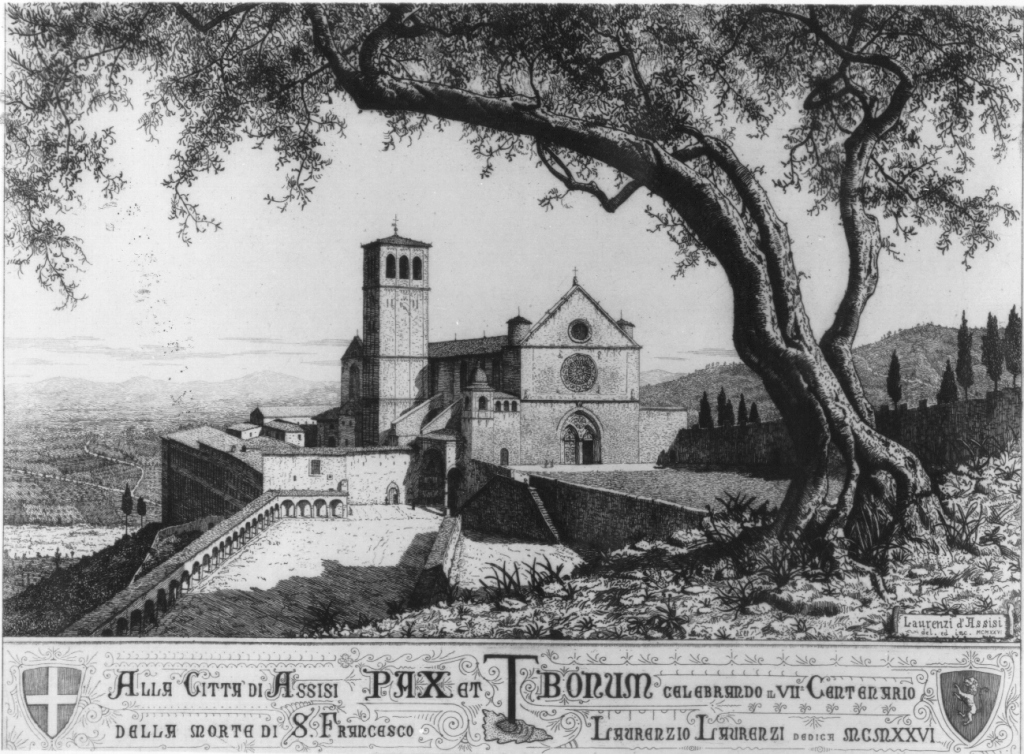 Pax et Bonum, Basilica di S. Francesco in Assisi (stampa) di Laurenzi Laurenzio (sec. XX)