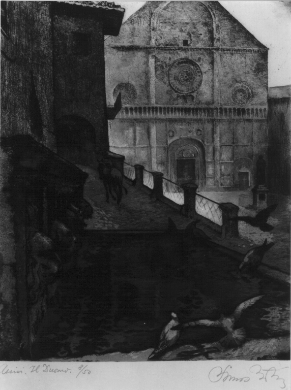 Assisi. Il Duomo, Chiesa di S. Rufino ad Assisi (stampa) di Somos Talbor Arpad (sec. XX)