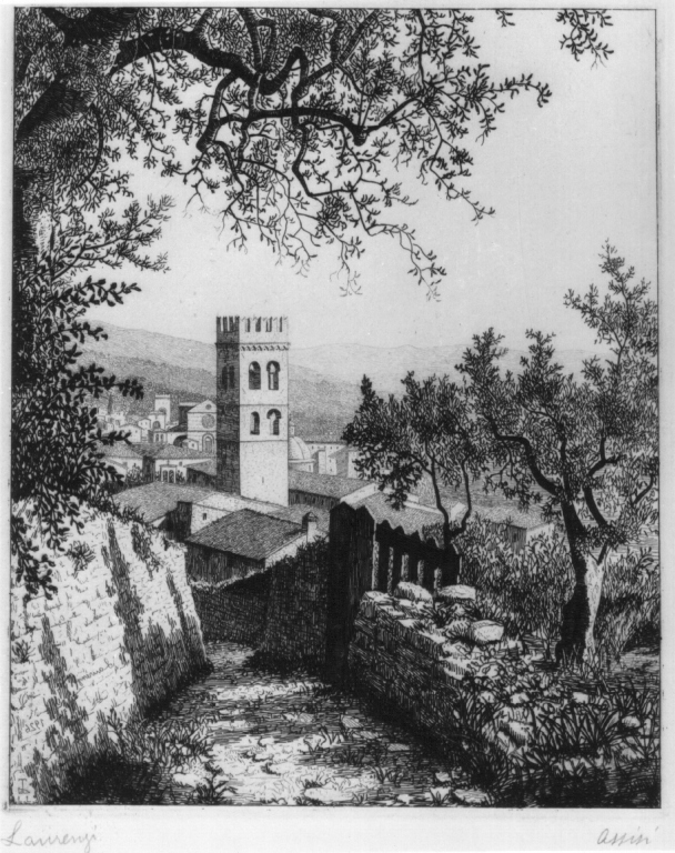 Assisi, Veduta di Assisi (stampa) di Laurenzi Laurenzio (sec. XX)
