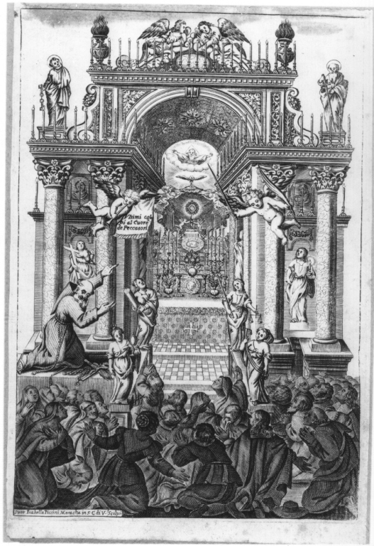 Giuseppe da Fermo predica la devozione delle Quarant'ore (stampa) di Piccini Isabella (seconda metà sec. XVII)