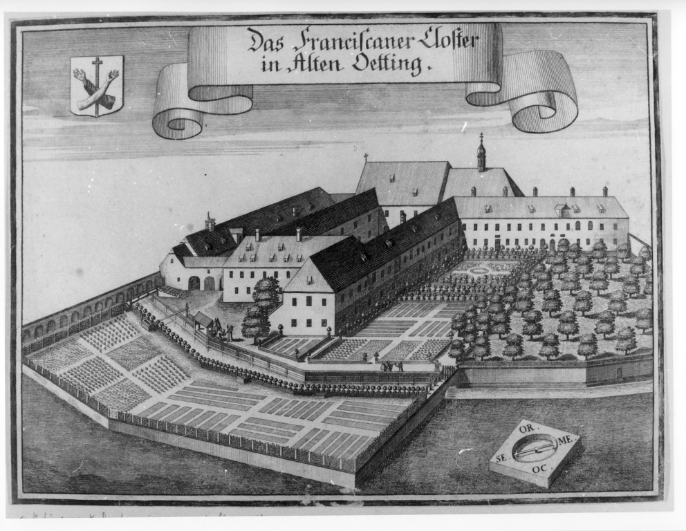 veduta del Convento Francescano nell'Alta Detting (stampa smarginata) - ambito tedesco (prima metà sec. XVIII)