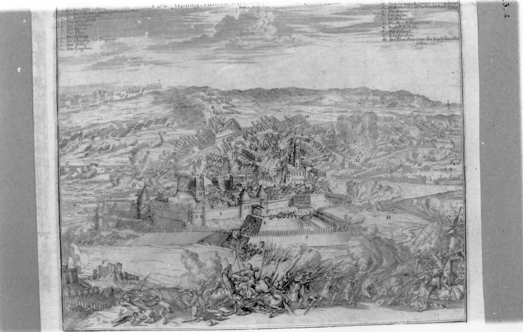 assalto alla fortezza irlandese di Athlone nel 1691 (stampa) - ambito tedesco (sec. XVII)