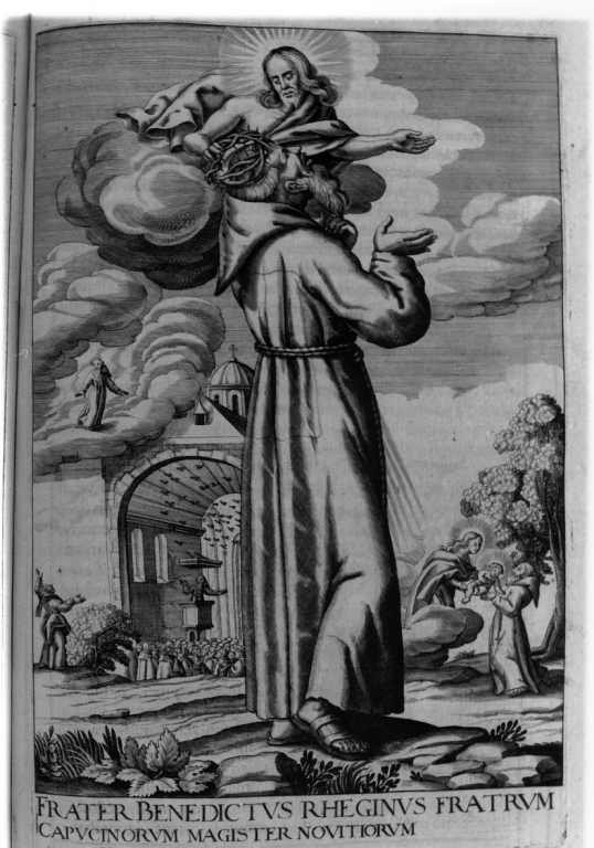 Cristo pone una corona di spine sul capo di frate Benedetto da Reggio (stampa) di Loffler Johann Eckhard, Loffler Heinrich, Schott Johann (sec. XVII)