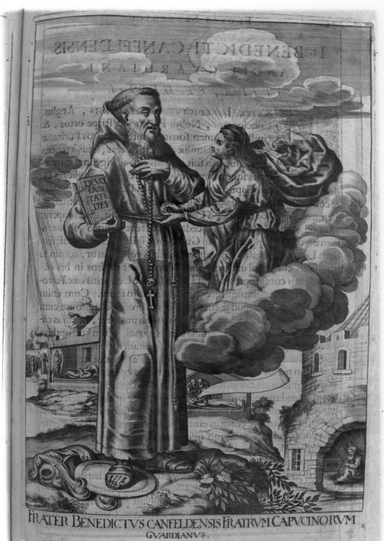 apparizione della Madonna a frate Benedetto da Canfeldo (stampa) di Loffler Johann Eckhard, Loffler Heinrich, Schott Johann (sec. XVII)