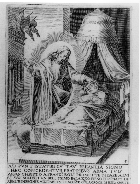 San Francesco d'Assisi ha la visione di Cristo (stampa) di Villamena Francesco (sec. XVI)