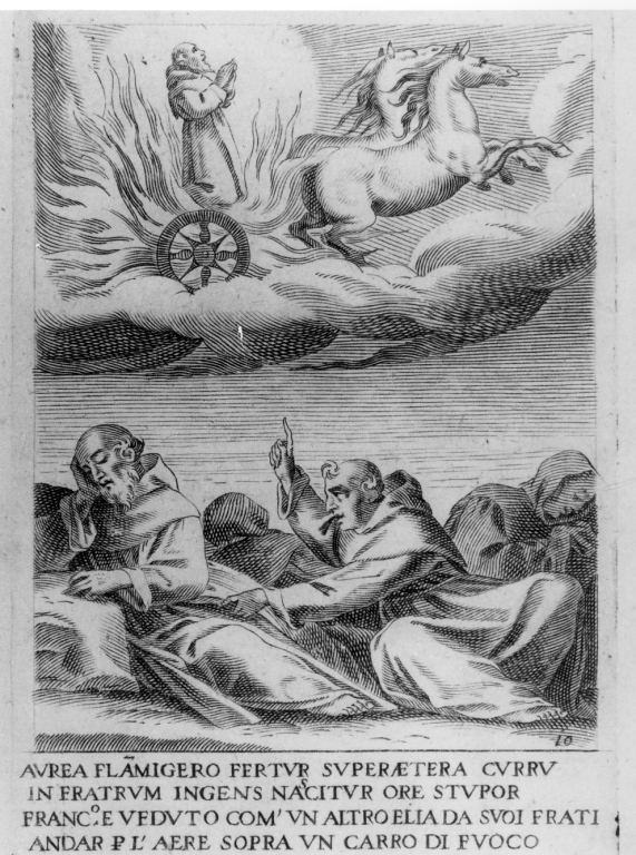 apparizione di San Francesco d'Assisi sul carro di fuoco (stampa) di Villamena Francesco (sec. XVI)