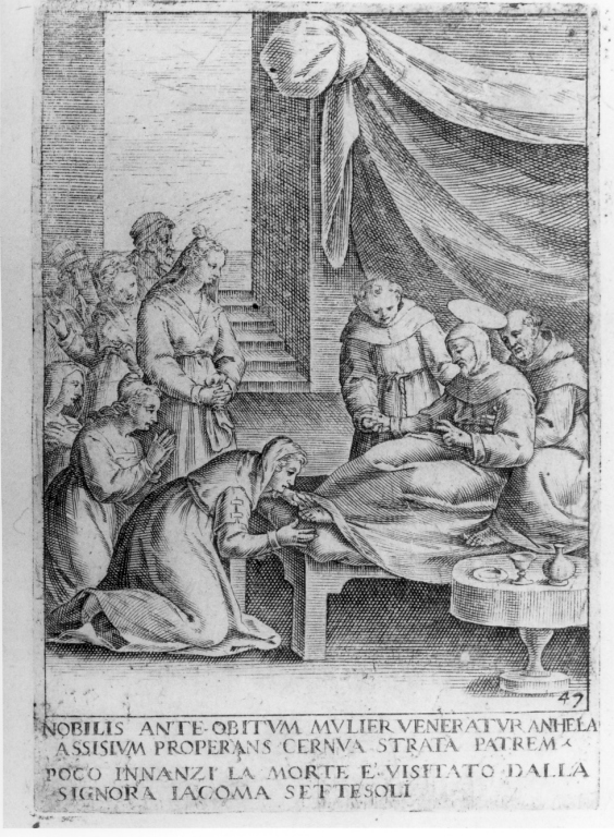 San Francesco d'Assisi con Iacoma Settesoli (stampa) di Villamena Francesco (sec. XVI)