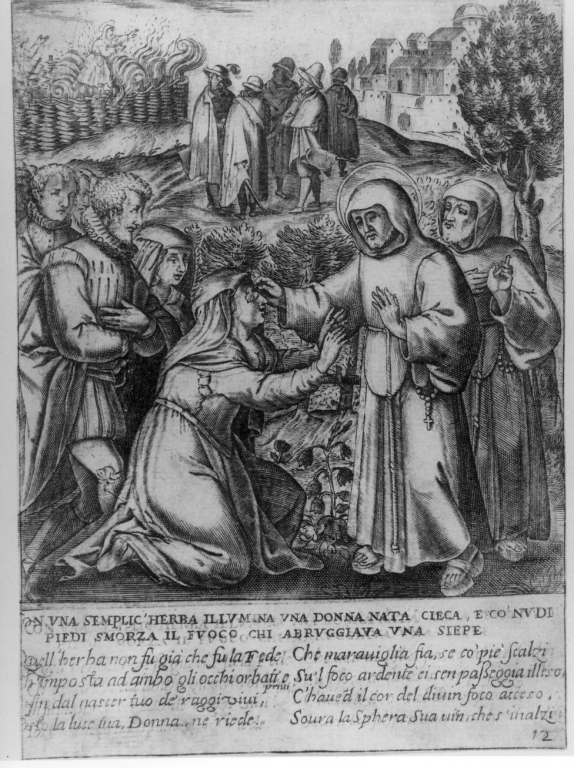 San Francesco di Paola ridona la vista a una donna (stampa) - ambito italiano (fine sec. XVII)