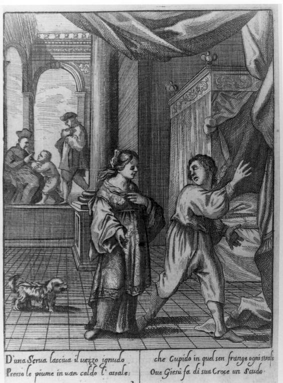 il venerabile Vincenzo Ferrero tentato da una donna (stampa) - ambito italiano (sec. XVII)