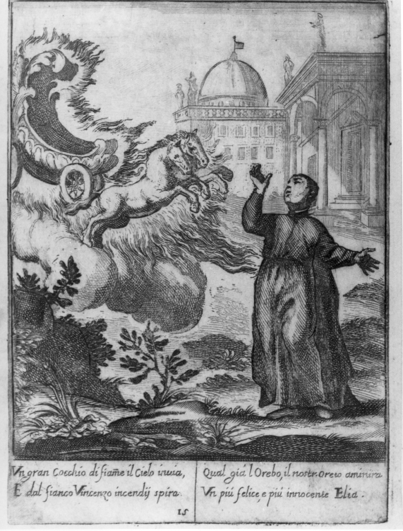 apparizione di un carro ardente al venerabile Vincenzo Ferrero (stampa) - ambito italiano (sec. XVII)