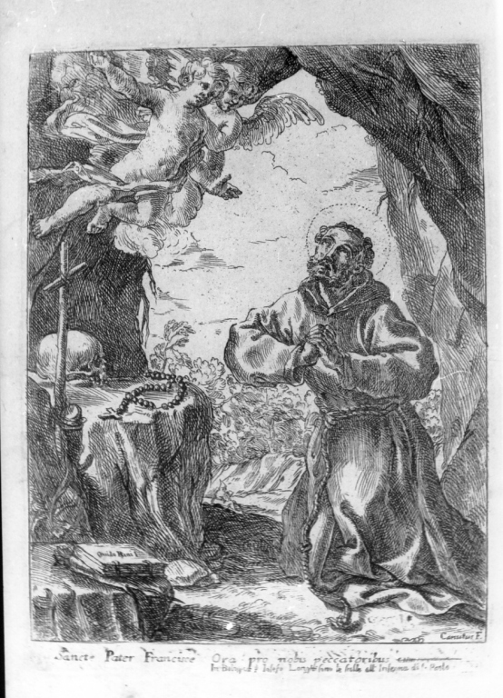 San Francesco d'Assisi in preghiera (stampa) di Canuti Domenico Maria, Reni Guido (sec. XVII)