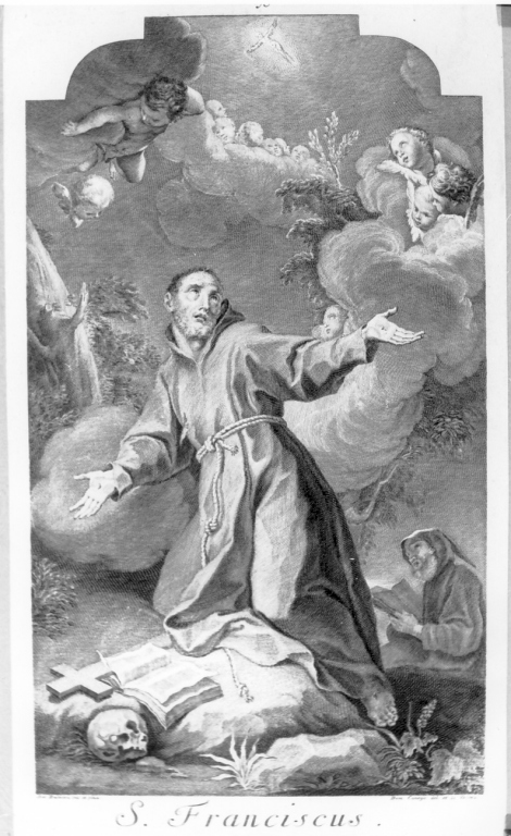 San Francesco d'Assisi riceve le stimmate (stampa) di Cunego Domenico, Balestra Antonio (seconda metà sec. XVIII)