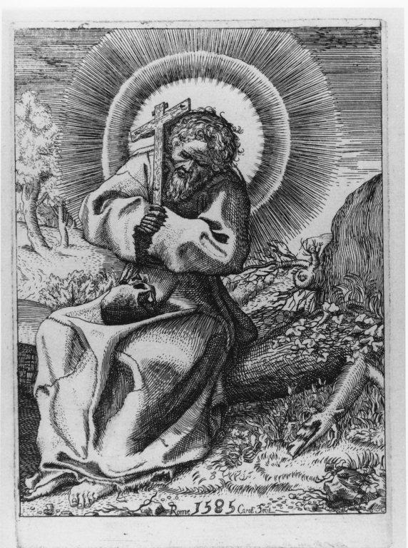 San Francesco d'Assisi in preghiera (stampa) di Carracci Annibale (sec. XVI)