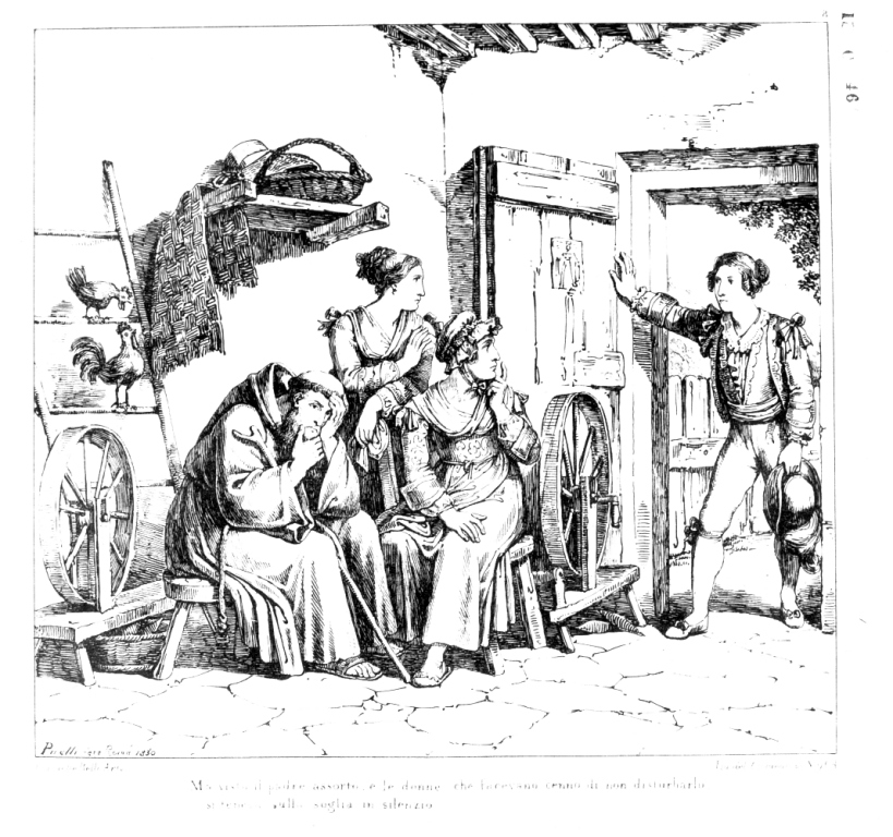 Lucia e Agnese parlano con padre Cristoforo (stampa) di Pinelli Bartolomeo (sec. XIX)