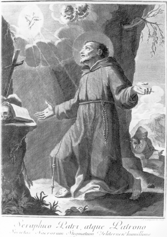 San Francesco d'Assisi riceve le stimmate (stampa) di Campanella Angelo (sec. XVIII)