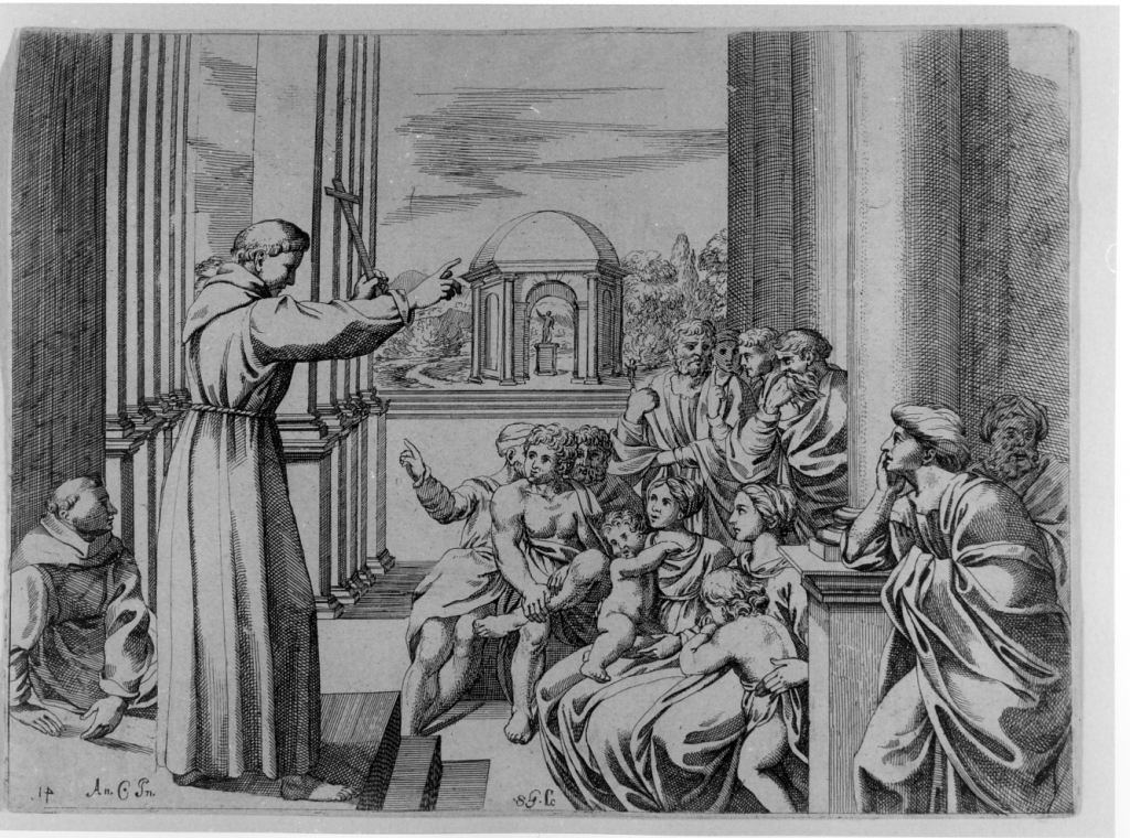 predica di San Diego di Alcalà (stampa smarginata) di Guillain Simon, Carracci Annibale (sec. XVII)