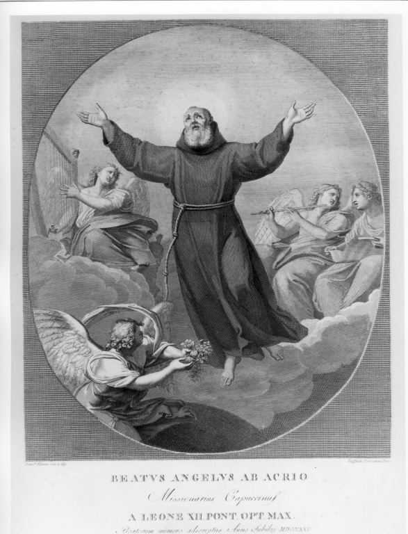 gloria del Beato Angelo da Acri (stampa) di Persichini Raffaello, Manno Francesco (sec. XIX)