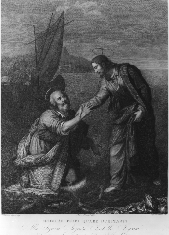 San Pietro salvato dalle acque (stampa) di Calamatta Luigi (e aiuti) (sec. XIX)