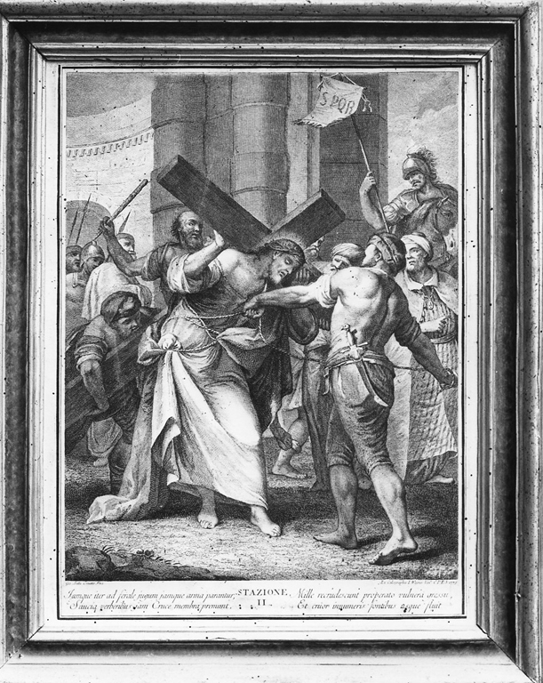 Stazione II: Gesù caricato della croce (stampa) di Crosato Giovanni Battista, Wagner Giuseppe (sec. XVIII)