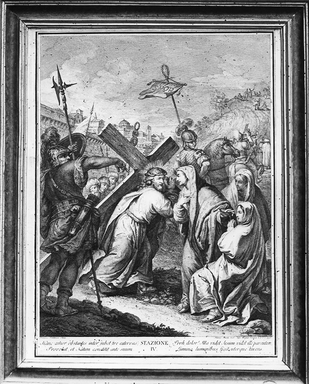 Stazione IV: Gesù incontra la Madonna (stampa) di Fontebasso Francesco, Baratti Antonio (sec. XVIII)