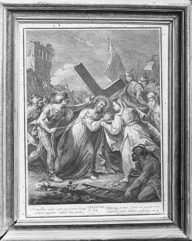 Stazione VI: Gesù asciugato da Santa Veronica (stampa) di Diziani Gaspare, Wagner Giuseppe (sec. XVIII)