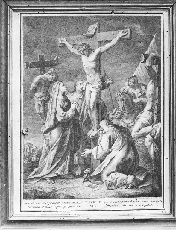 Stazione XII: Gesù innalzato e morto in croce (stampa) di Fedeli Domenico, Wagner Giuseppe (sec. XVIII)